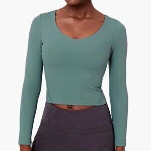 NWT Halara Green Scoop Neck Long Sleeve Sports Top Womens Size 6 Shelf Bra